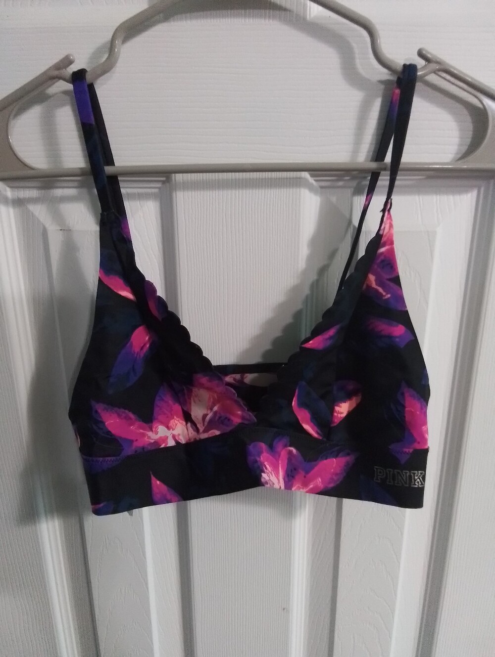 PINK Victoria's Secret Black Bralette with Pink & Purple Floral Print